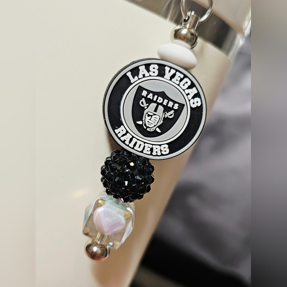 NFL Las Vegas Raiders Sparkly/Blingy Custom Created Tumbler Straw Charm